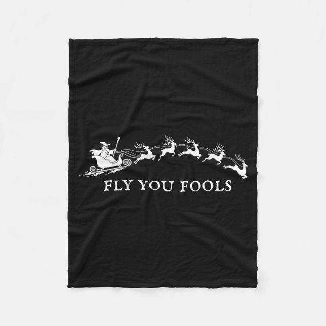 Funny Fly You Fools Santa Sleigh Reindeer Christma Fleecefilt (Framsidan)
