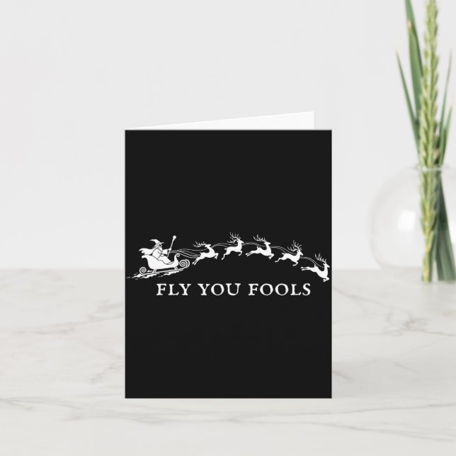 Funny Fly You Fools Santa Sleigh Reindeer Christma Kort (Framsida)