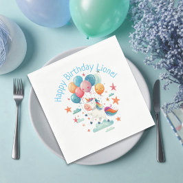 Funny flygande Unicorn Rainbow Färg 1:a födelsedag Pappersservett