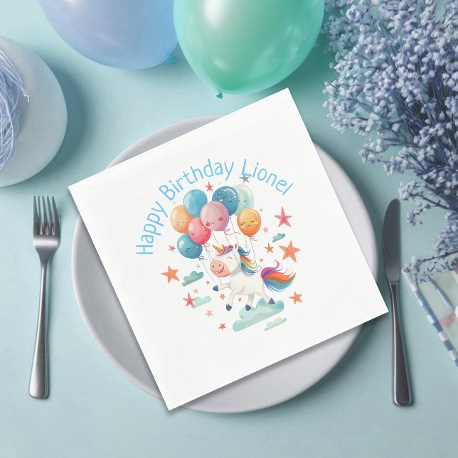 Funny flygande Unicorn Rainbow Färg 1:a födelsedag Pappersservett (Skapare uppladdad)