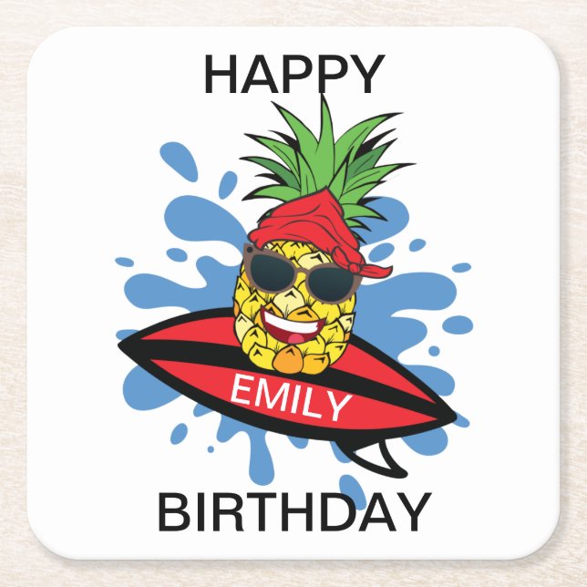 Funny födelsedag Surfing Pineapple Underlägg Papper Kvadrat (Framsidan)