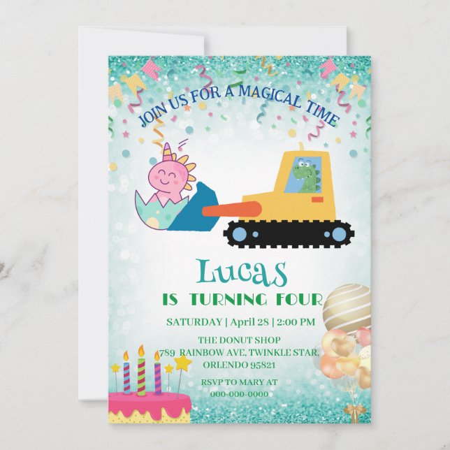 Funny Födelsedagsfest för dinosaur-traktor DIY Nam Julkort (Framsida)