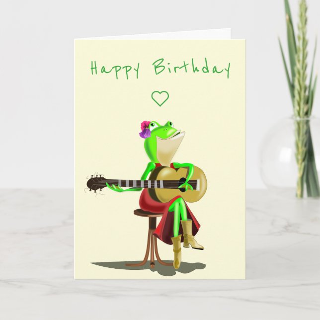 Funny födelsedagskort med Frog Guitar Player Kort (Framsida)