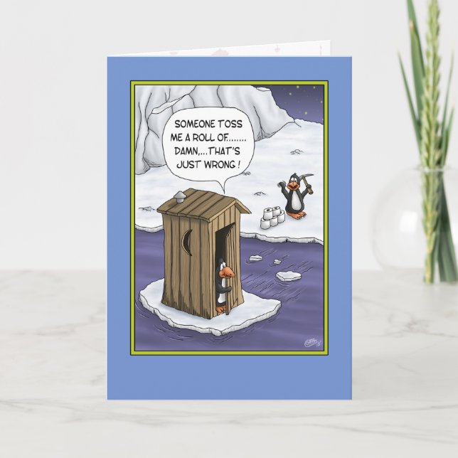 Funny Födelsedagskort: Penguin-Luraser Kort (Framsida)