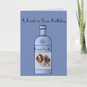 Funny födelsedagskort w/Cute Basset och Vodka Kort