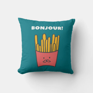 Funny Food Pun Humor Fransk Fries Bonjour Kudde