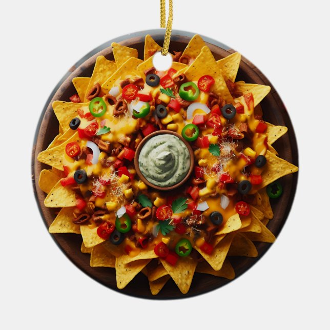 Funny Food Pun | Nacho Average jul jul Nachos Julgransprydnad Keramik (Framsidan)