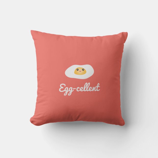 Funny Foodie Cute Egg Eggcellent Humous Food Pun Kudde (Framsida)