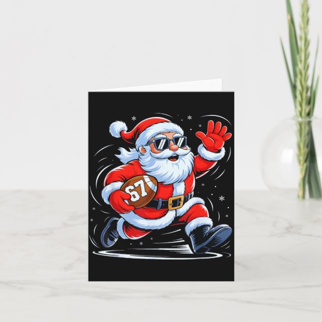 Funny Football Santa 67 Christmas Xmas Holiday Boy Kort (Framsida)