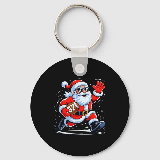 Funny Football Santa 67 Christmas Xmas Holiday Boy Nyckelring (Framsida)