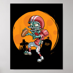 Funny Footll Zombie Player Halloween Footll Sport Poster