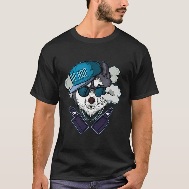 Funny förångning Illustration Husky Vaping Coola V T Shirt (Framsida)