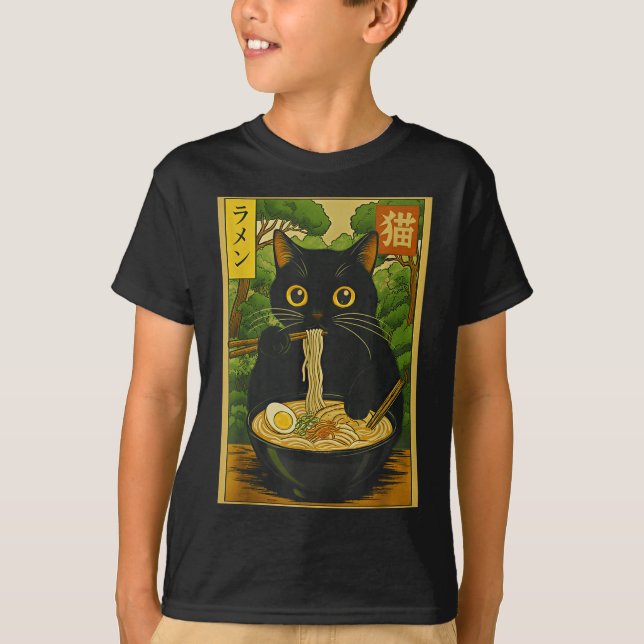 Funny Forest Ramen Cat Japanese Noodle Kitten  T Shirt (Framsida)