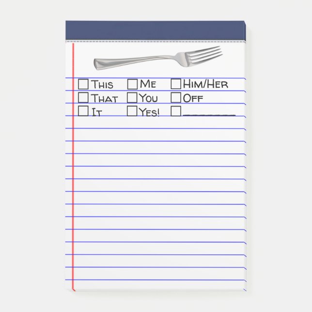 Funny Fork Många Choice 4"X6" Post-it Block (Framsida)