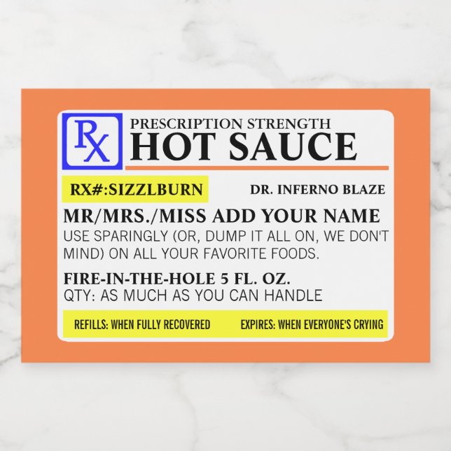 Funny förskrivningsstyrka Livsmedelsetikett Mat Etiketter (Singel etikett)