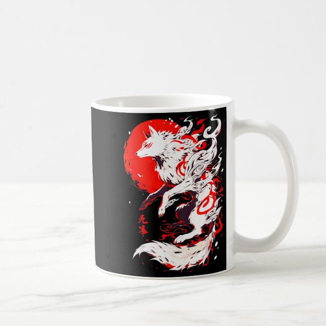 Funny Fox Animal Cute Okami Basic Japan Style Retr Kaffemugg (Höger)