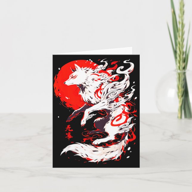 Funny Fox Animal Cute Okami Basic Japan Style Retr Kort (Framsida)