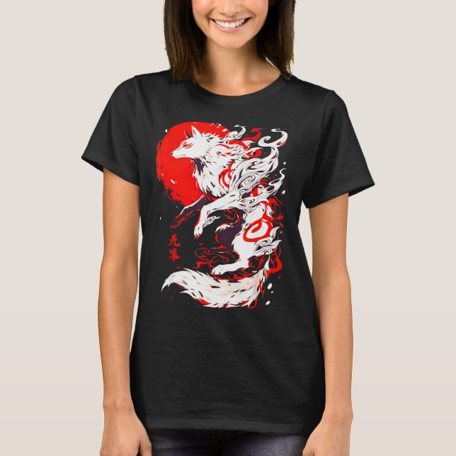 Funny Fox Animal Cute Okami Basic Japan Style Retr T Shirt (Framsida)