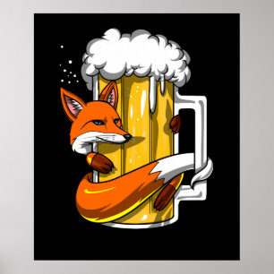 Funny Fox Beer Drinking Animal Funny Party Poster