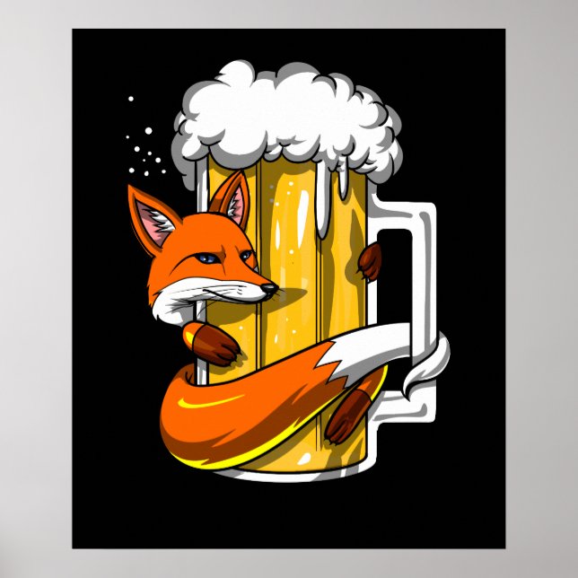 Funny Fox Beer Drinking Animal Funny Party Poster (Framsidan)