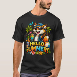 Funny Fox Hello Summer Cartoon Design T Shirt
