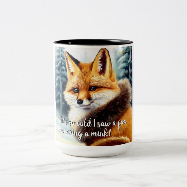 Funny Fox i en Mink-Nyårsafton Två-Tonad Mugg (Center)