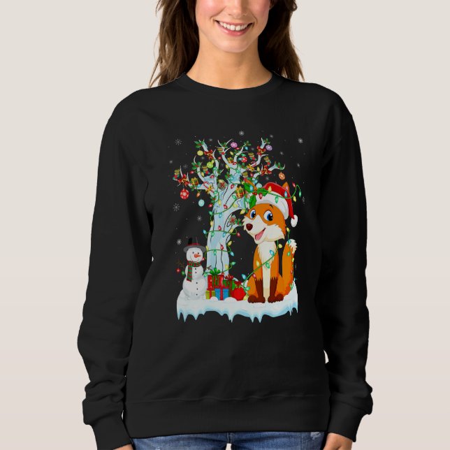 Funny Fox Julafton Träd Lighting Santa Hat Fox Chr T Shirt (Framsida)
