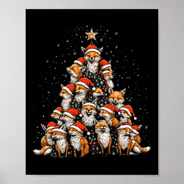 Funny Fox Julgran Foxes Julafton Fox Älskare Kids Poster (Framsidan)