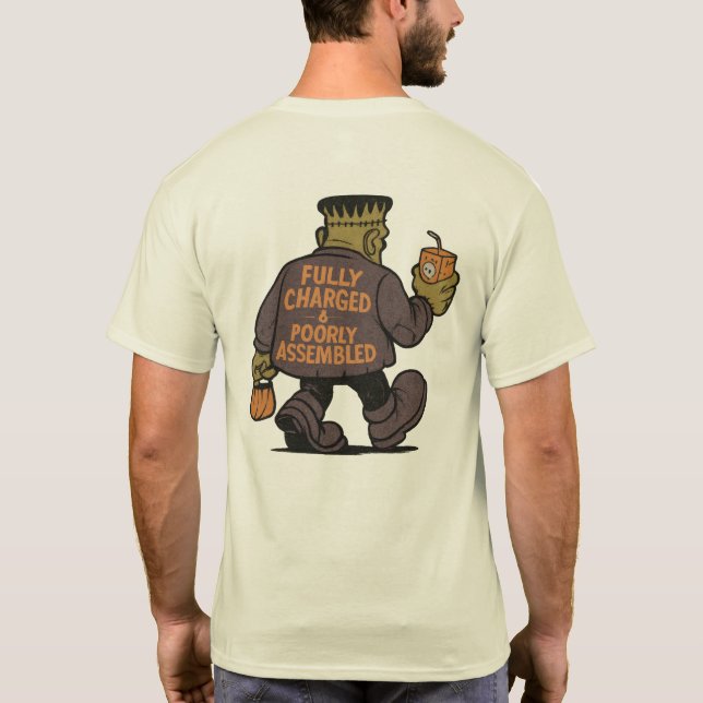 Funny Frankenstein Halloween Tecknad Design T Shirt (Baksida)