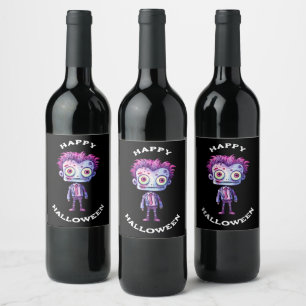 Funny Frankenstein Monster Happy halloween Vinflaska Etikett