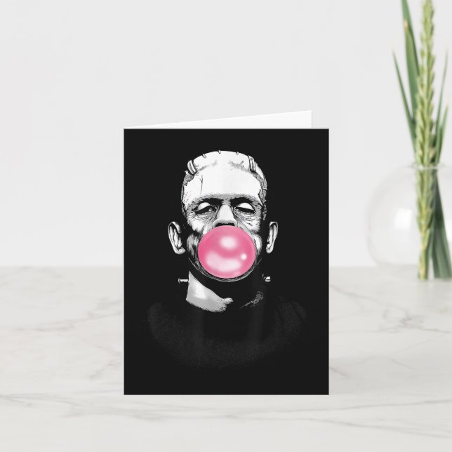 Funny Frankenstein Monster som bloggar en bubelgum Kort (Framsida)