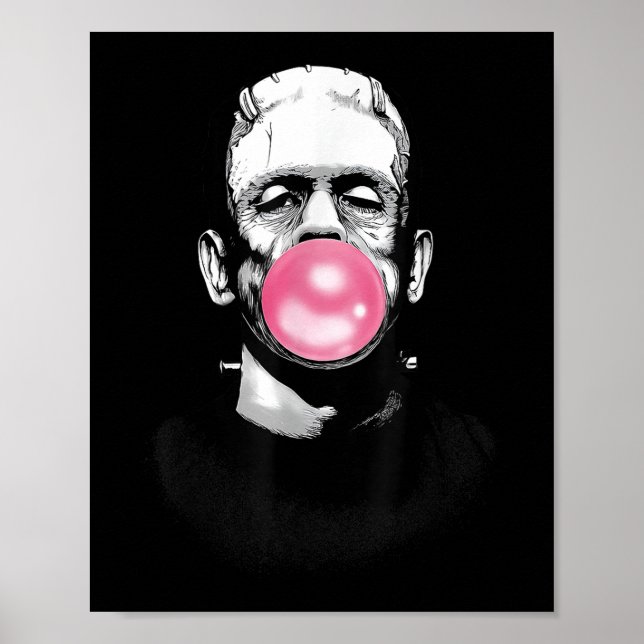 Funny Frankenstein Monster som bloggar en bubelgum Poster (Framsidan)