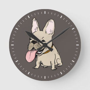 Funny Fransk Bulldog Humous Frenchie Teckning Rund Klocka