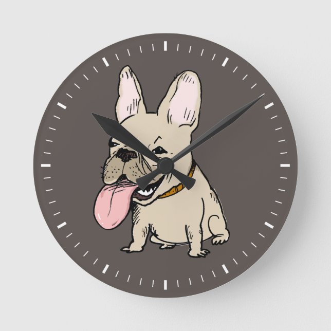 Funny Fransk Bulldog Humous Frenchie Teckning Rund Klocka (Framsida)