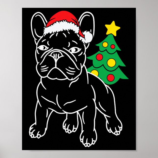 Funny Fransk Bulldog Hund Puppy Julgran Julafton Poster (Framsidan)