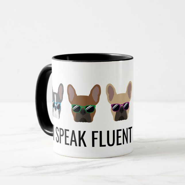 Funny Fransk Bulldog | I Speak Fluent Frenchie Mugg (Framsida vänster)