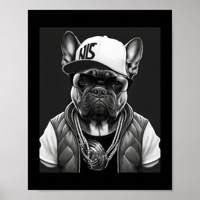 Funny Fransk Bulldog Rapper Hip hop Star Poster (Framsidan)