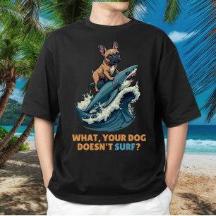 Funny Fransk Bulldog Shark Surfing Frenchie Hund T Shirt