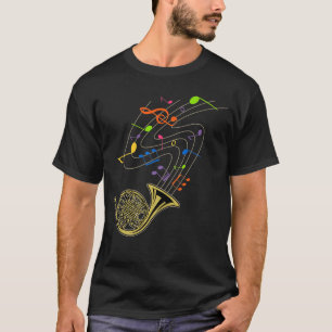 Funny Fransk Horn Rainbow Musik noter Gift T Shirt