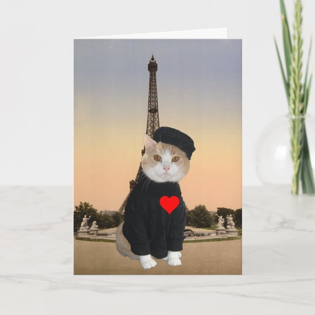 Funny Fransk Kat/Kattunge Valentine Helgkort (Framsida)