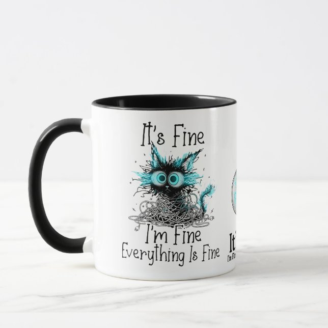 Funny Frazzled Cat Everything Is Fine Office Coffe Mugg (Vänster)