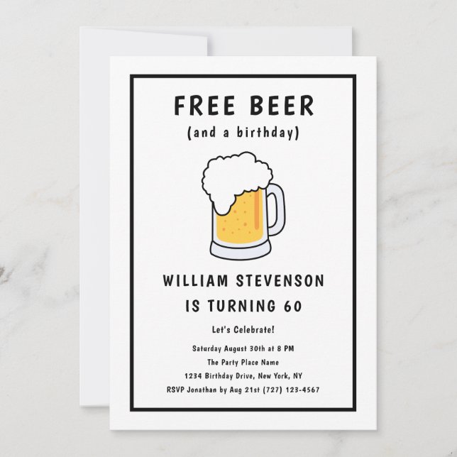 Funny Free Beer Joke Simple Man 60:e födelsedagen Inbjudningar (Framsida)