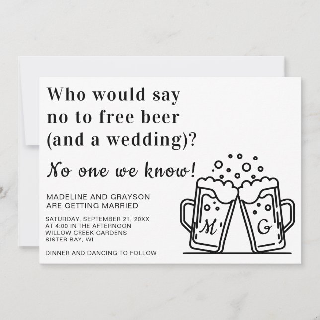 Funny Free Beer och Bröllop Inbjudningar (Framsida)