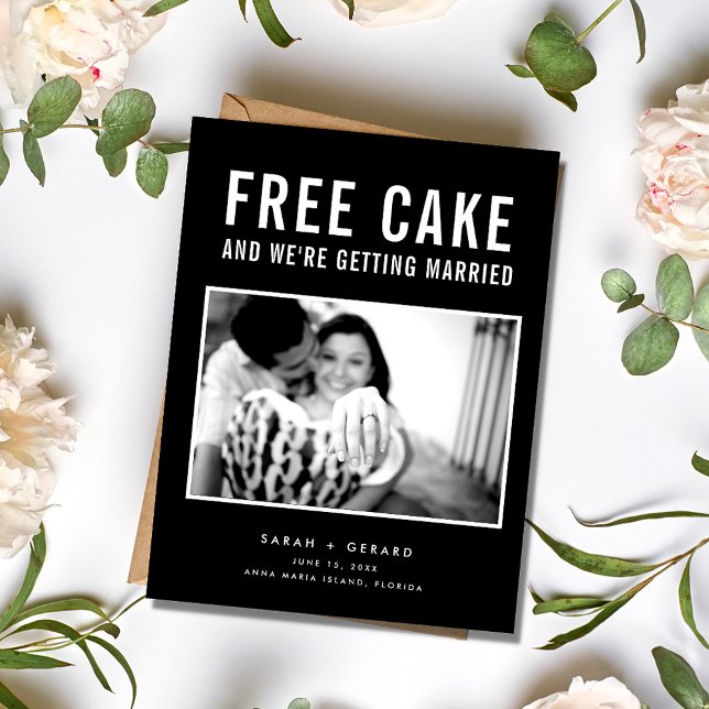 Funny Free Cake Photo Bröllop spara datum Meddelande Vykort (Funny Free Cake Photo Wedding Save the Date)