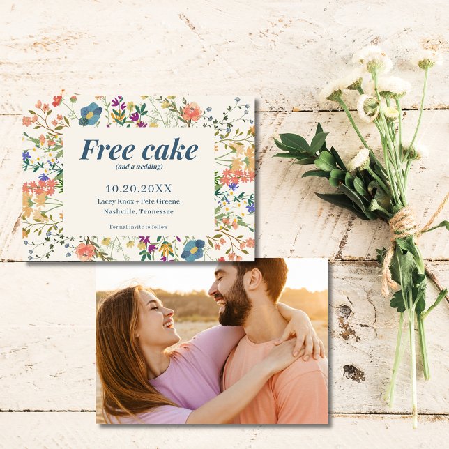 Funny Free Cake Wildblommor Bröllop spara datum Spara Datumet (Funny Free Cake Wildflowers Wedding Save the Date)