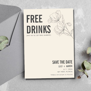 Funny Free Drinks Blommigt Photo Bröllop Spara Datumet