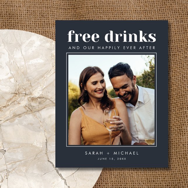 Funny Free Drinks Bröllop Photo Save Date Meddelande Vykort (Funny Free Drinks Wedding Photo Save the Date)