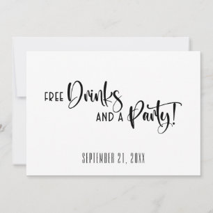 Funny Free Drinks Party Black and White Bröllop Spara Datumet