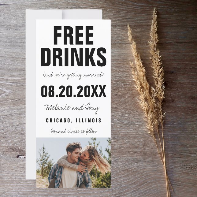 Funny Free Drinks Photo Bröllop spara datum (Skapare uppladdad)
