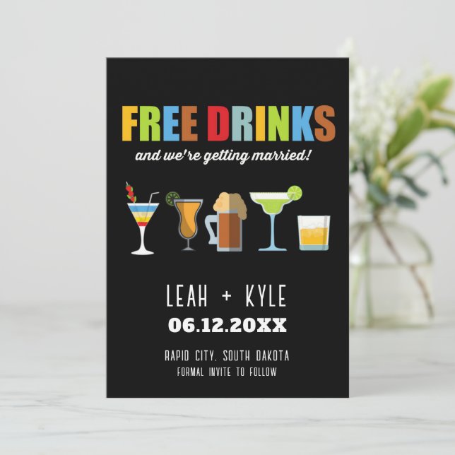 Funny Free Drinks Photo Bröllop spara datum Inbjudningar (Stående Fram)